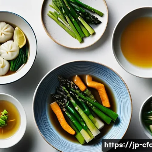 중식 요리 트렌드 분석 - A meticulously arranged, vibrant healthy Chinese meal, featuring an array of brightly colored, perfe...