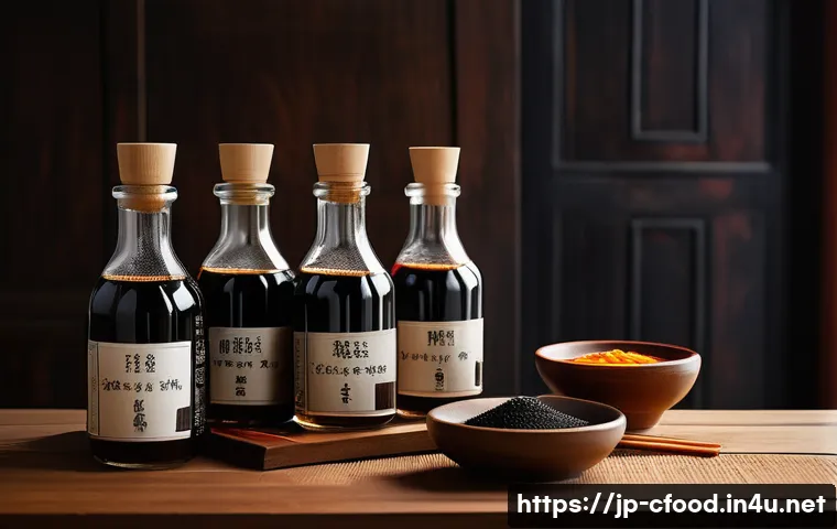 중식 소스 원료 정보 - A vibrant, detailed close-up of a traditional Chinese sauce preparation scene featuring various soy ...